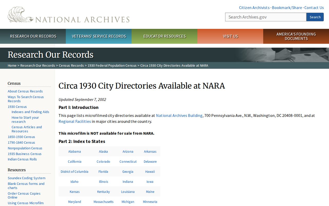 Gallup city directory National Archives 1930 city-directory holdings guide