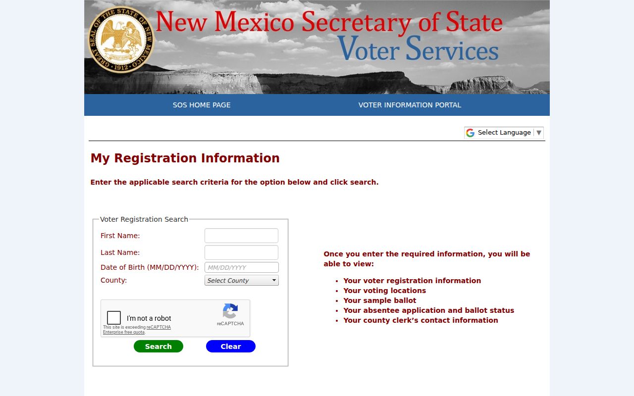 Gallup residents directory New Mexico voter registration self-service form