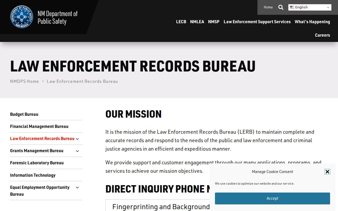 Gallup neighbors reference showing the New Mexico DPS Law Enforcement Records Bureau page