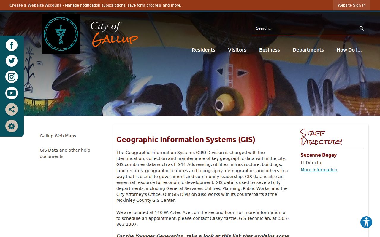 Gallup neighbors reference showing the City's Geographic Information Systems page
