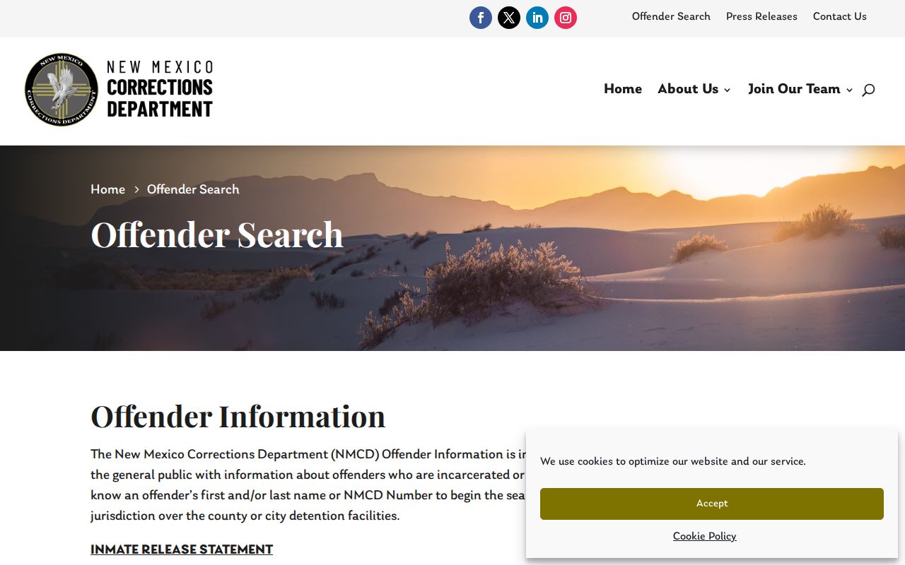 Gallup neighbors reference showing the New Mexico Corrections Department search page