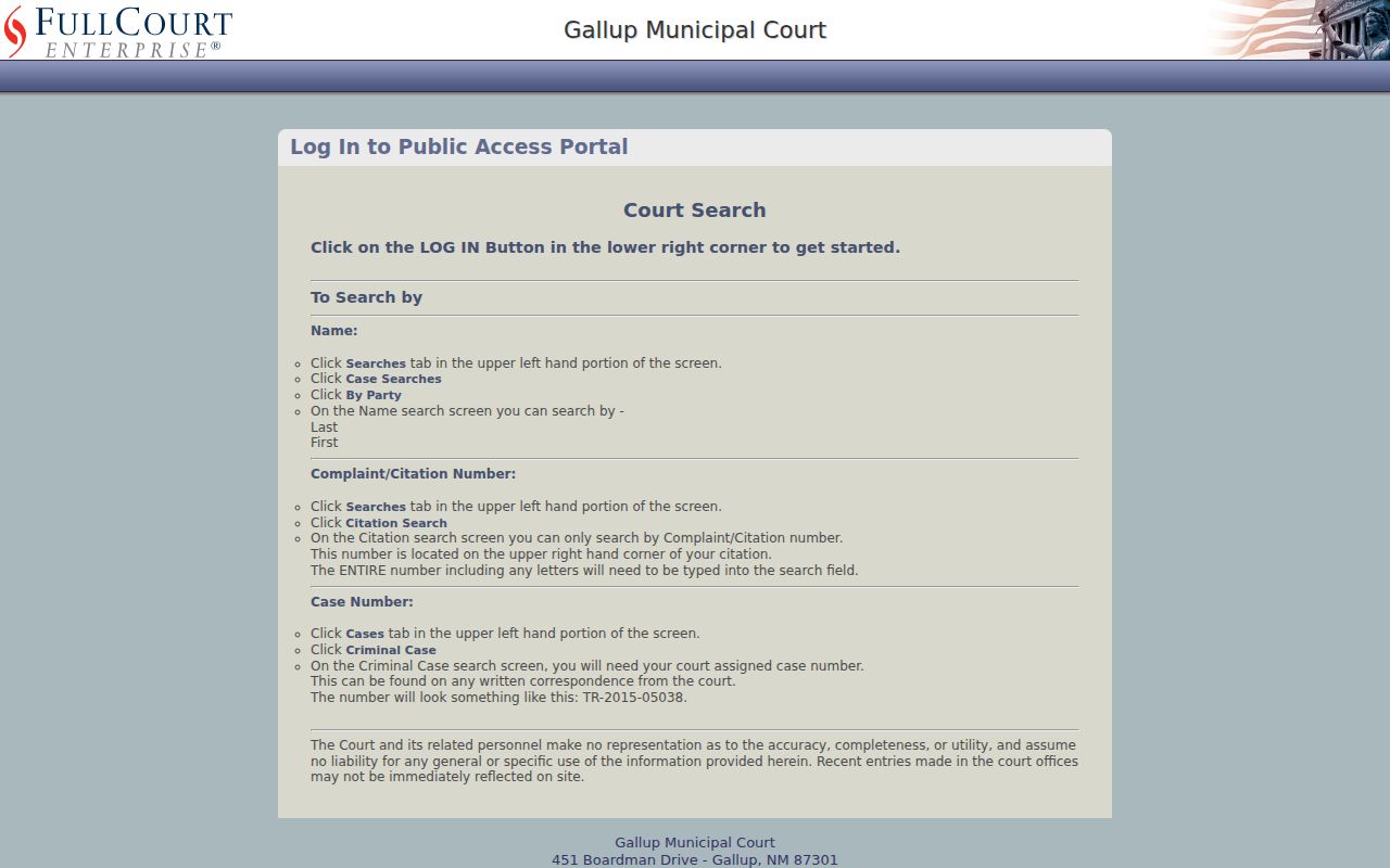 Gallup resident lookup eligible municipal court portal capture