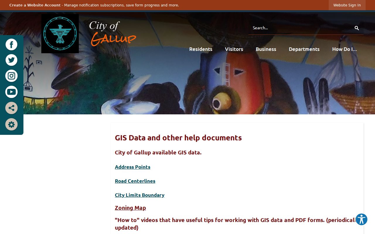 Gallup street directory reference showing City GIS address, road, limit, and zoning data