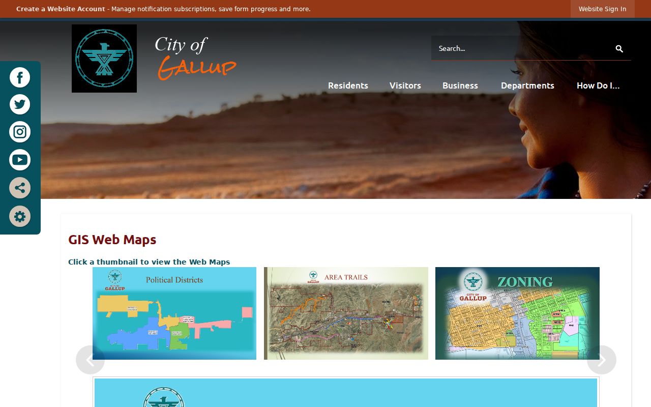 Gallup street directory reference showing the City of Gallup Web Maps gateway